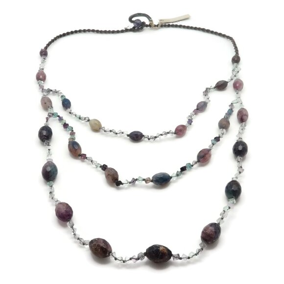 CHAN LUU Purple & Green Mineral Stone Three Tier Layered Cord Necklace 30" NWT - Picture 1 of 2